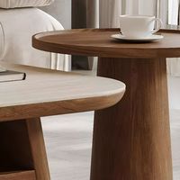 Ensemble de tables basses doubles emboîtables carrées AJUNION, meubles de salon, table d'appoint, base en bois, plateau en pierre