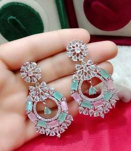 AD Diamant Boucles D'oreilles Goujons Chand Bali Forme Ronde multi pour Femmes et Filles Élégant Fait À La Main En Vrac Produit - Product Image 3