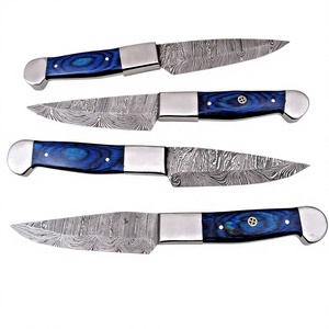 Ensemble de 4 couteaux de chef à steak en acier Damas, finition brossée, poignées en bois et acier avec renfort, 4 mm, orientation réglable - Product Image 3