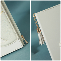 Carnet de notes en cuir PU gaufré motif chat mignon avec fermeture éclair, pendentif pompon, agenda de poche, logo personnalisé, cadeau de papeterie pour filles