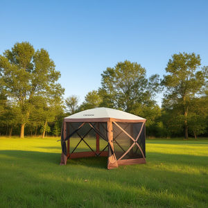 Pop-Up Screen Tent 12.5X12.5Ft 6-<b>Sided</b> Mesh Gazebo Canopy Quick Set Summer Outdoor Shelter Brown - Product Image 2