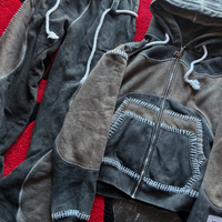 Ensemble de survêtement unisexe vintage délavé à l'acide avec sweat à capuche zippé et pantalon de jogging, 100 % coton, sportif, écologique, respirant, épais, style streetwear