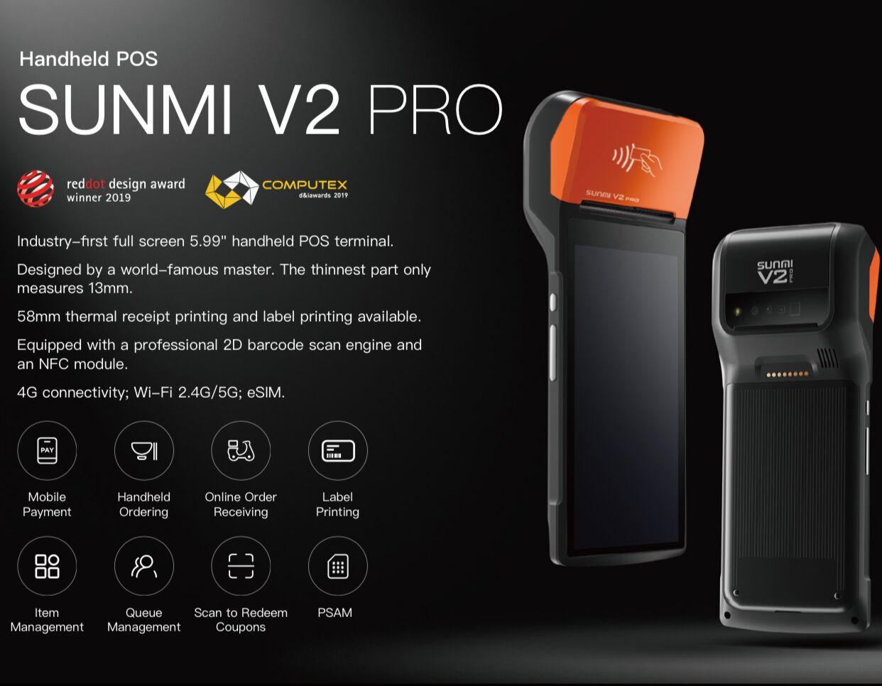 SUNMI V2 PRO - Advanced Mobile POS with Built-in Printer