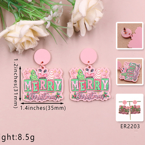 Pendientes personalizados de Casa árbol de Navidad, joyería de corte láser acrílico rosa para mujer - Product Image 5