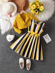 Sanlutoz Girls Stripe Dress – 100% Cotton, Long Sleeve Lace Trim, Casual & Party Wear, Sizes 3T-12 - View #3