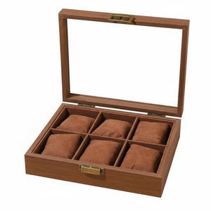 1_2_6 Grid Shock Resistant <b>Watch</b> Box Buckle Closure Wood Inner Material Portable <b>Watch</b> Storage Pillow Bag Jewelry Bracelet <b>Case</b> - Product Image 1