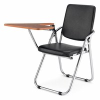 Chaise de formation pliable et empilable avec tablette d'écriture, pieds en U chromés, chaise de conférence en cuir PU pour l'école, le bureau, la salle de classe