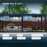 Pergola Bioklimatik Aluminium Bermotor dengan Bilah Lipat Anti-Tetes untuk Taman di Pinggir Kolam Vila