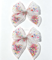Easter & musim panas gaya lucu konfeti busur klip rambut Pink Lemonade Sprinkles pra-isi pengocok rambut busur dengan klip