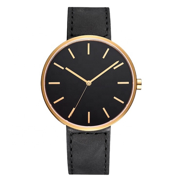 Lady Fashion Watches Minimalist Sapphire Crystal Pointer Stainless Steel Brushed Gold Leather Strap 10 Bar Water Resistant