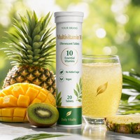 Comprimés effervescents multivitaminés végétaliens à faible teneur en sucre, marque distributeur, 20 unités, pour le soutien immunitaire et l'énergie - Complément alimentaire OEM/ODM