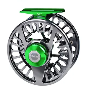 Topline alluminio 3 + 1 BB Fly Fishing Wheel Green & Gun Color Fly Fishing Reel macchina CNC maniglia destra e sinistra Fly Reel