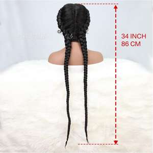 Peluca sintética frontal <span class=keywords><strong>de</strong></span> encaje con <span class=keywords><strong>dos</strong></span> <span class=keywords><strong>trenzas</strong></span> largas, la más vendida al por mayor, para mujer, <span class=keywords><strong>trenzas</strong></span> <span class=keywords><strong>de</strong></span> tres hebras, gorro completo, lista para usar - Product Image 6