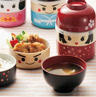 Boîte à lunch japonaise pour enfants, boîte bento, poupée Geisha, poupée Kokeshi, conteneur alimentaire à deux étages