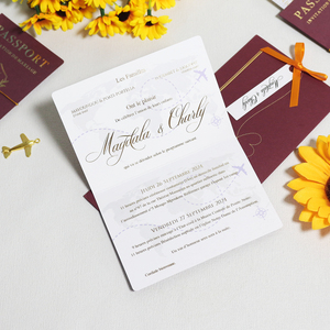 Invitation de <span class=keywords><strong>mariage</strong></span> et <span class=keywords><strong>carte</strong></span> <span class=keywords><strong>d</strong></span>'<span class=keywords><strong>embarquement</strong></span> personnalisées en or et bordeaux avec <span class=keywords><strong>d</strong></span>écoration <span class=keywords><strong>d</strong></span>'avion et poche - Product Image 6