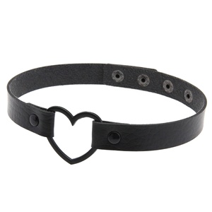 Collana <span class=keywords><strong>Girocollo</strong></span> a Cuore in Pelle Nera Stile Punk Goth - Product Image 2
