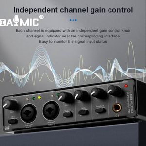 Interfaz de Audio Profesional de 2 Canales, 2 Entradas y 2 Salidas, Equipo de Grabación para Computadora, Canto en Vivo, Mezclador de Guitarra Externo USB - Product Image 3