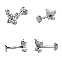 Piercing Labret en Titane de Grade Implantaire ASTM F136 G23 avec Zircon Cubique Marquise Papillon 16G pour Tragus, Cartilage, Hélix, Lèvre et Bijoux de Corps