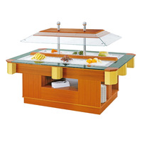 Comptoir de buffet de salades en bois commercial, bar à salades réfrigéré avec protection anti-éclaboussures en acrylique pour hôtels et restaurants