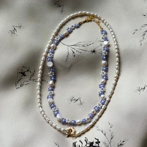 Delicado elegante muy popular joyería fina hecha a mano de alta calidad perla con cuentas azul Margarita flor gargantilla collar - Product Image 4