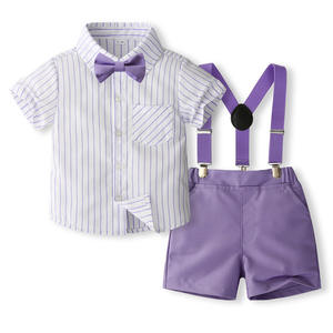 Ensemble de vêtements pour garçon de haute qualité 2025, style gentleman, chemise à manches courtes rayée, bretelles, <span class=keywords><strong>short</strong></span>, ensemble 2 pièces, vêtements de mode pour enfants - Product Image 1
