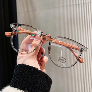 Lunettes de Myopie à Monture <span class=keywords><strong>Ronde</strong></span> Vintage pour Ordinateur, Lunettes Anti-Lumière Bleue, Grain de <span class=keywords><strong>Bois</strong></span>, 0 Dioptrie - Product Image 2