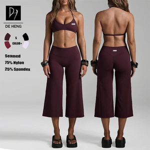 Custom Logo Fitness Gym Yoga Wear High Quality Adjustable Halter Sports Bra Top Calf-Length Capris <strong>Flare</strong> <strong>Leggings</strong> Set for Women - Product Image 1