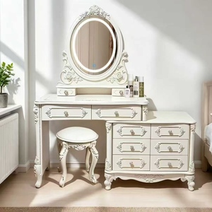 French European Style Bedroom <b>Dressing</b> <b>Table</b>, <b>Modern</b> Small Vanity <b>Table</b>, Integrated Storage Cabinet Design - Product Image 2