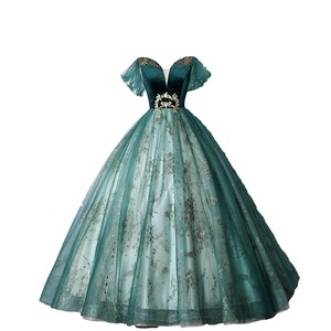 Dark Green Velvet Evening Gown Women Off Shoulder Tulle Ball Gown Stage Performance Dress Wedding Formal Wear - Product Image 5