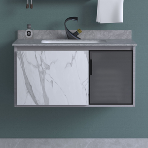 Gabinetes de baño de madera contrachapada nuevos de fábrica ChaoZhou a precio económico con lavabo de pared, lavabo de <span class=keywords><strong>roca</strong></span>, espejo y estante - Product Image 4