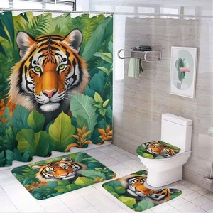 Orange Tiger Dschungel Polyester Duschvorhang Badezimmervorhang Digitaldruck Kundenspezifischer Druck Wasserdicht Großhandel Modern - Product Image 4