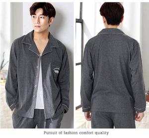 All'ingrosso personalizzare <span class=keywords><strong>pigiama</strong></span> per gli uomini 100% di cotone <span class=keywords><strong>pigiama</strong></span> Set manica lunga bottone verso il basso abbigliamento da notte morbido Pjs produttori OEM ODM - Product Image 4