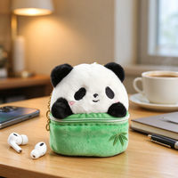 Vente en gros de porte-monnaie en peluche panda personnalisé avec logo, pochette zippée douce verte pour cadeaux promotionnels