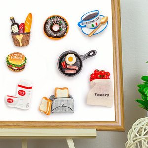 Lot de 10 aimants de réfrigérateur mignons 3D sur le thème de la nourriture : pain, fromage, burger, lait, café, poêle, tomate - Souvenir de Paris, France - Product Image 2