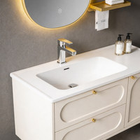 Meuble de salle de bain moderne résistant à l'eau avec miroir LED, armoire de salle de bain avec lavabo intégré sans joint, design de luxe de haute qualité