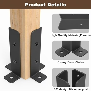 <span class=keywords><strong>Base</strong></span> d'ancrage réglable pour poteaux de terrasse, support de clôture demi-colonne robuste noir pour rénovation - Product Image 4