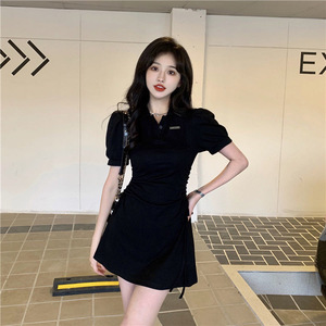 Polo Neck Dress For Women Short Sleeve Slim Fit Sweet Style Daily Wear Casual Dress With <b>Buttons</b> Simple Design - Product Image 3