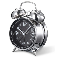 Réveil rétro à sonnerie électro-plaquée, silencieux, à double cloche, horloge de table
