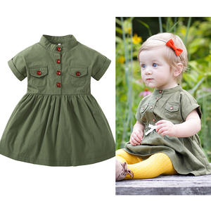 Robe à manches courtes pour enfants filles, coton, vert, <span class=keywords><strong>militaire</strong></span>, nouvelle collection d'europe, 2020 - Product Image 3