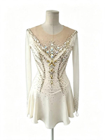 Robe de patinage sur glace blanche avec strass scintillants, manches longues, pour enfants et adultes, compétition, performance