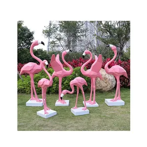 Sculpture <span class=keywords><strong>de</strong></span> flamant rose personnalisée pour <span class=keywords><strong>jardin</strong></span>, statue d'animal flamant rose géométrique en fibre <span class=keywords><strong>de</strong></span> verre - Product Image 1