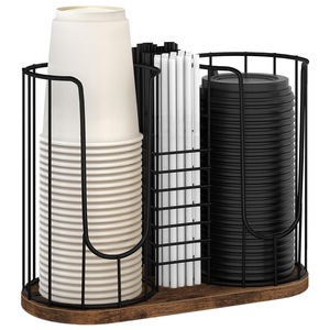 Paper Cup Storage Rack <b>Iron</b> Wood 4 <b>7</b> Compartments Multifunctional Coffee Cup Holder Stand Tray for Kitchen Counter - Product Image 2
