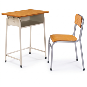 Bureau et chaise fixes modernes de haute qualité pour usage scolaire, métal + contreplaqué PT-106C, bureau scolaire moderne PT-106C - Product Image 1