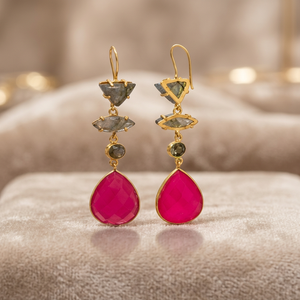 Pendientes de Plata de Ley Hechos a Mano con Piedras Preciosas, Calcedonia Fucsia, Labradorita, Baño de Rodio, Estilo Boho, Unisex - Product Image 2