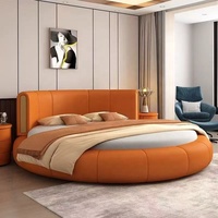 Lit double de luxe moderne italien en cuir, design 2025, avec tête de lit capitonnée et réglable