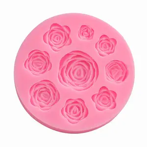 BPA Cetakan Dekorasi Fondant Bunga Silikon Bulat, Silikon Mawar 3D Tidak Lengket Gratis BPA