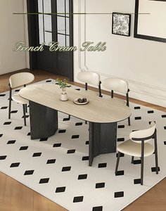 ชุดโต๊ะอาหารและเก้าอี้ไม้เนื้อแข็งสุดหรู สไตล์บาวเฮาส์ โมเดิร์น ดีไซน์หินยุ้งฉางโบราณ แบบแขวน รูปทรงสี่เหลี่ยมผืนผ้า เฟอร์นิเจอร์ตกแต่งบ้าน - Product Image 5