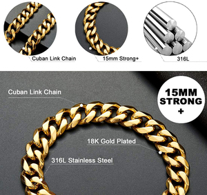 Custom 15mm Stainless Steel <strong>Dog</strong> <strong>Collar</strong> <strong>with</strong> Cuban Link <strong>Chain</strong> Miami Gold <strong>Dog</strong> Choke <strong>Collar</strong> Personalized - Product Image 3