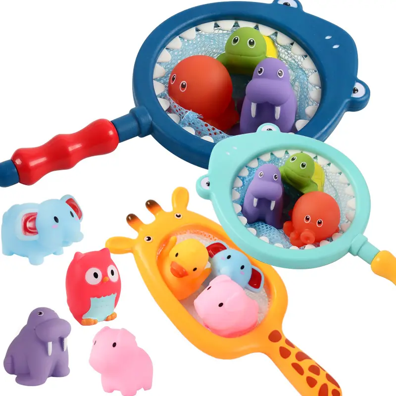 Vente en gros de jouets de pêche personnalisés pour bébés, animaux flottants mignons de qualité, jouets de bain pour enfants, jouets en caoutchouc souple pour jeux d'eau