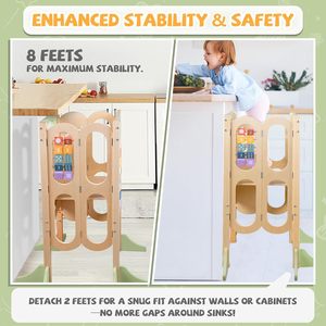 Torre <span class=keywords><strong>de</strong></span> Actividades para Niños Pequeños con Taburete <span class=keywords><strong>de</strong></span> 2 Niveles, Taburete <span class=keywords><strong>de</strong></span> Cocina, 3 Alturas Ajustables, Pizarra Blanca y Juegos Educativos - Product Image 3